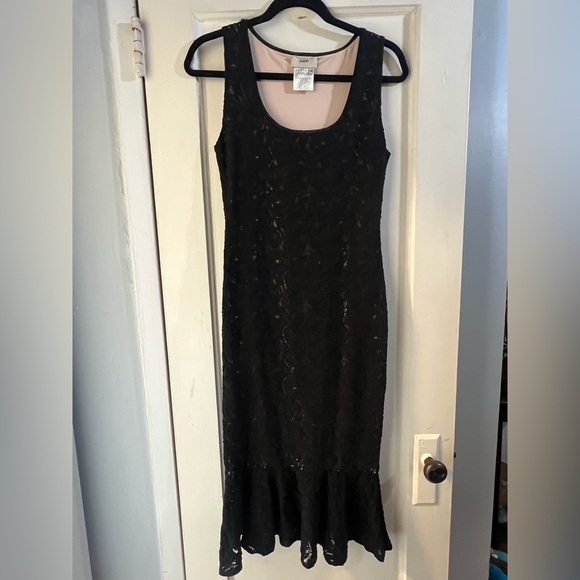 Fuzzi Black Lace Sheer Midi Dress M - Picture 8 of 10